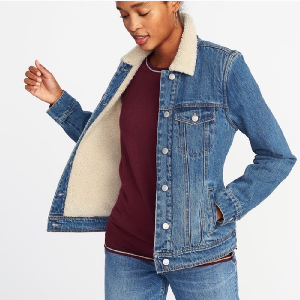 Old Navy Medium Blue Sherpa Collar Lined Jean Jacket L